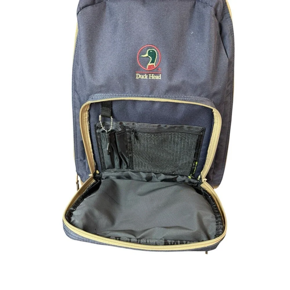 Vintage Duck Head Rolling Backpack Bookbag Navy Blue Tartan Carry on 17x14
